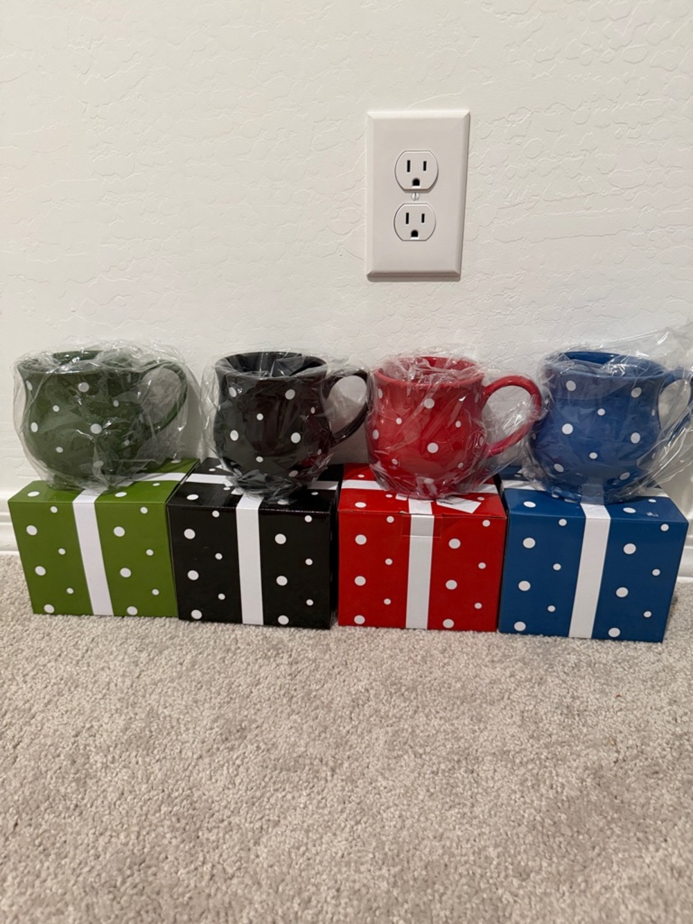 Temp-Tations Polka Dot Ceramic Mugs Set - Green, Black, Red, Blue